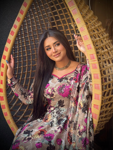 Floral Grace Anarkali Suit – Printed 3 Piece Set