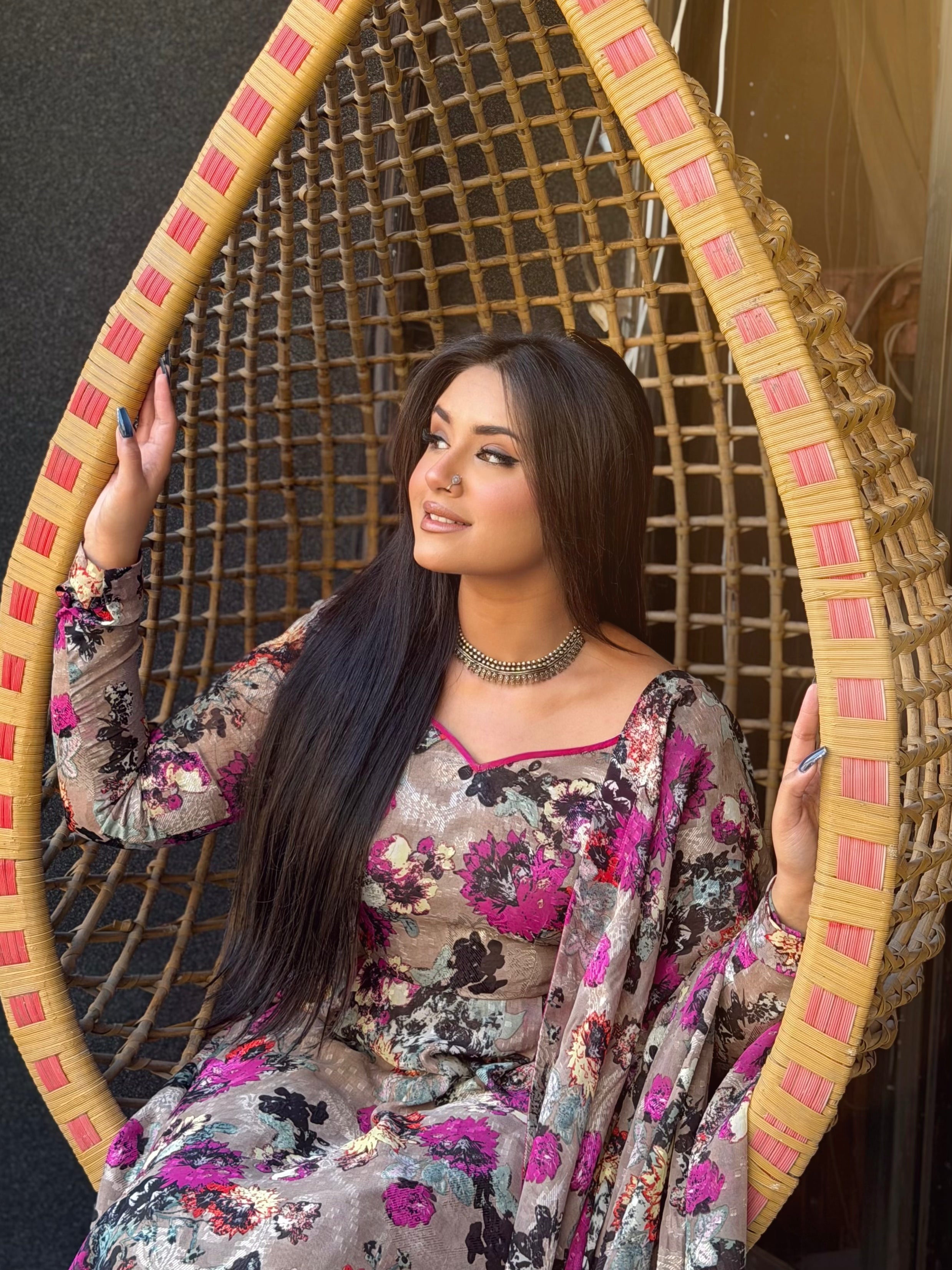 Floral Grace Anarkali Suit – Printed 3 Piece Set
