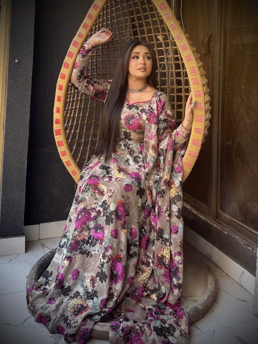 Floral Grace Anarkali Suit – Printed 3 Piece Set