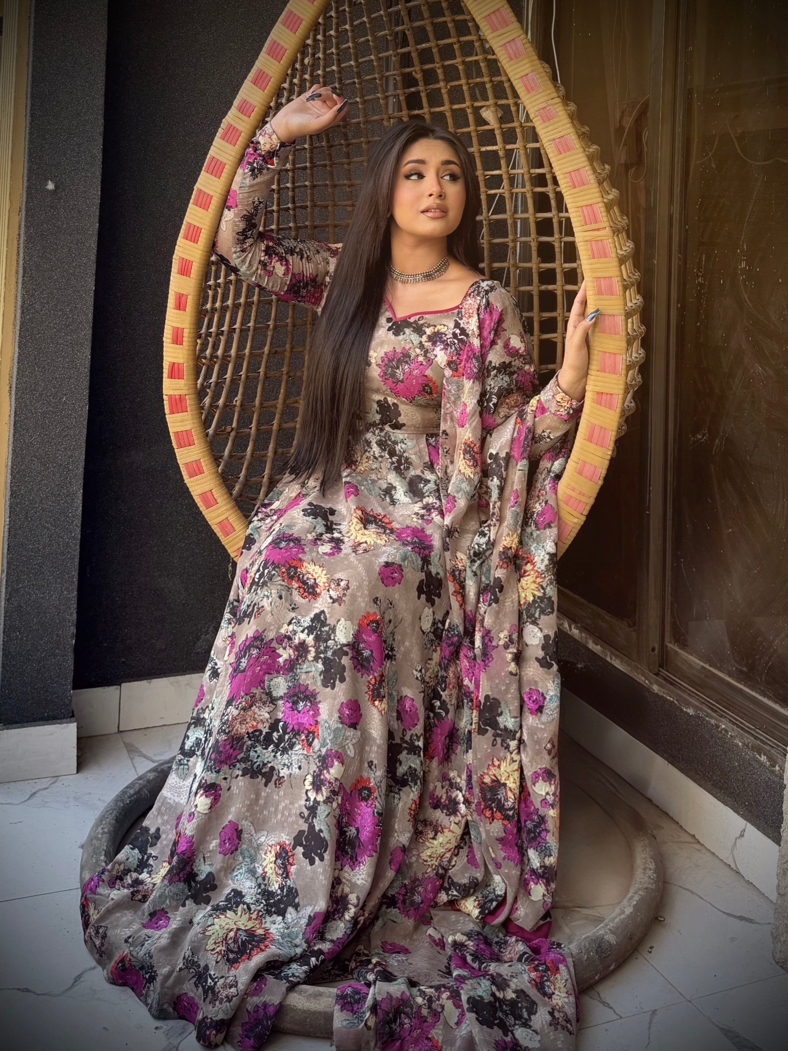 Floral Grace Anarkali Suit – Printed 3 Piece Set