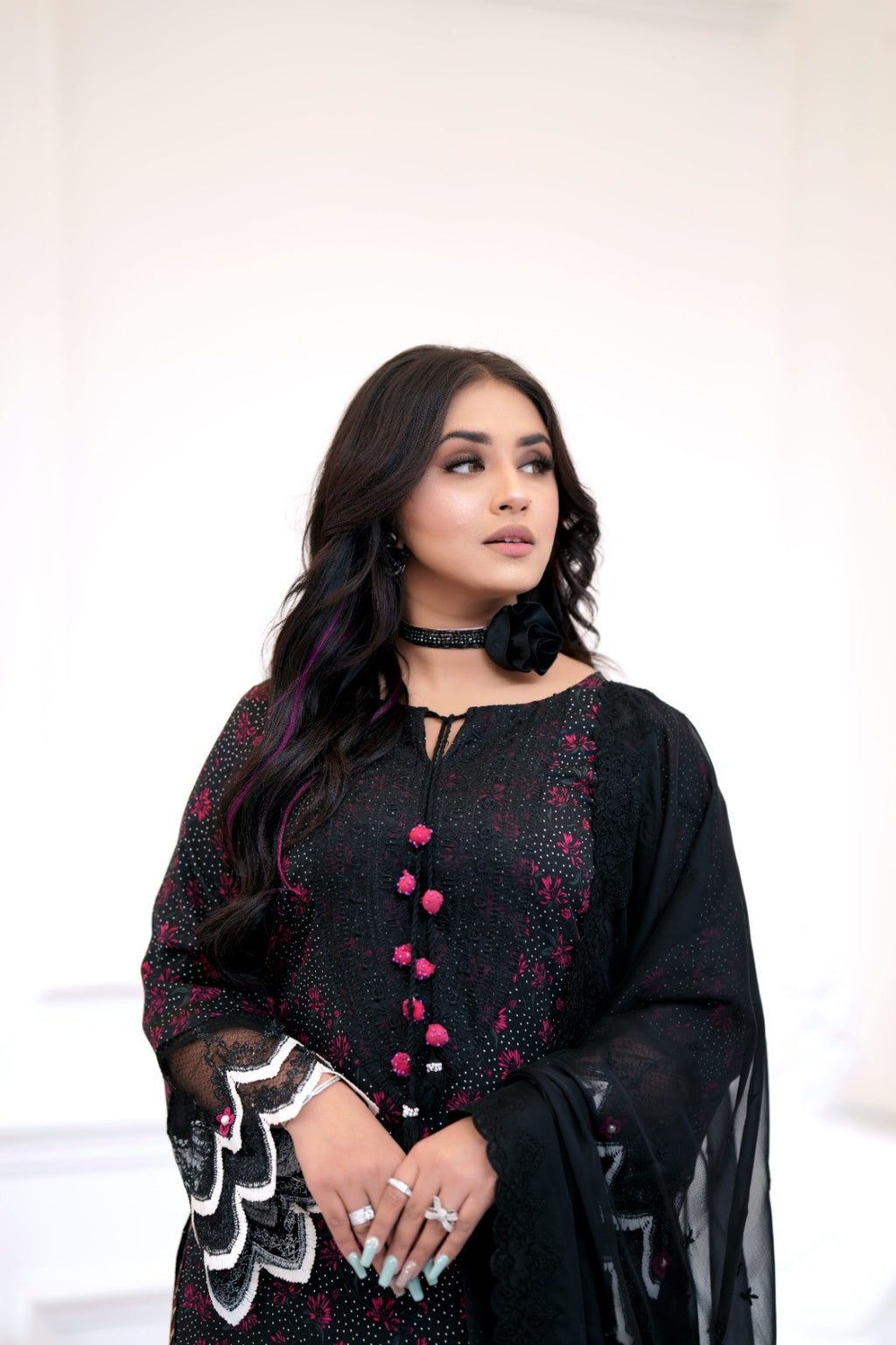 Noir Classic – Embellished Black Designer Dress