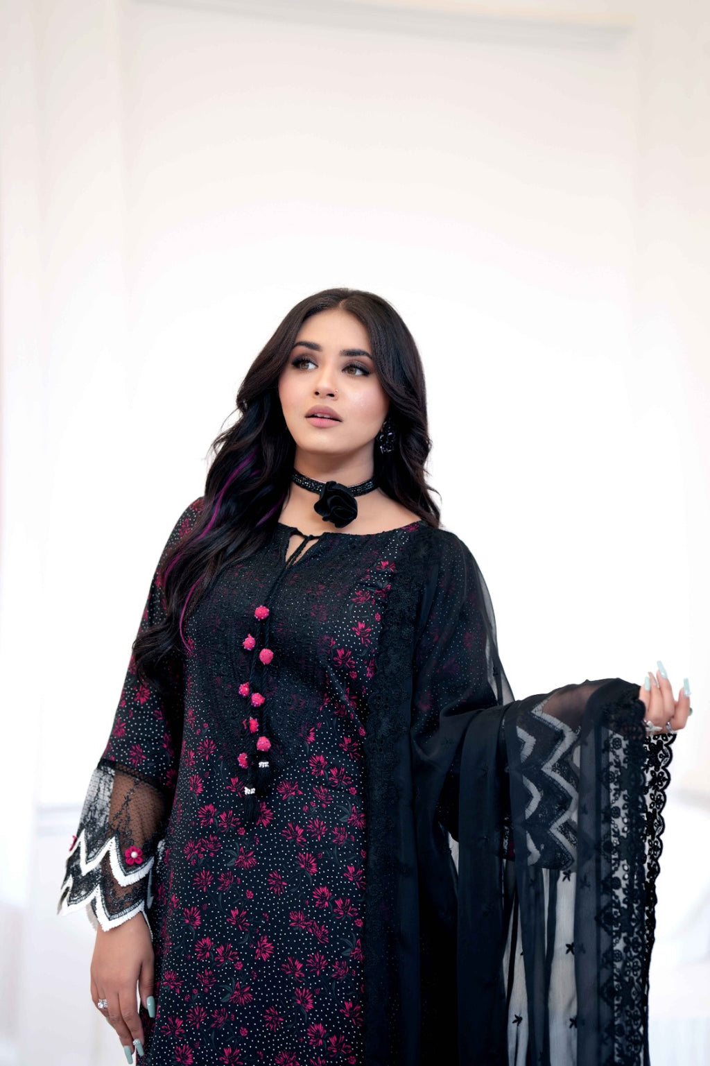 Noir Classic – Embellished Black Designer Dress
