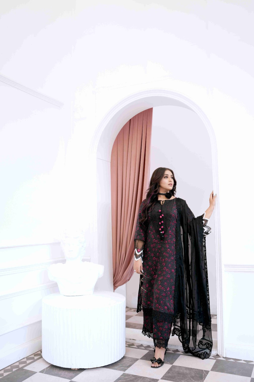Noir Classic – Embellished Black Designer Dress