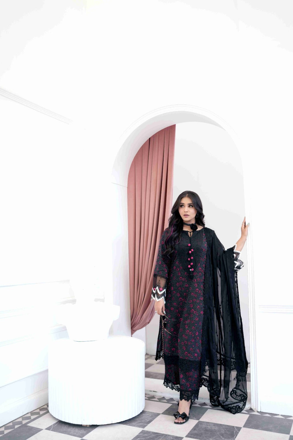 Noir Classic – Embellished Black Designer Dress