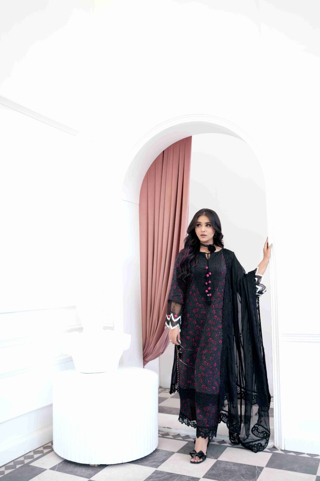 Noir Classic – Embellished Black Designer Dress