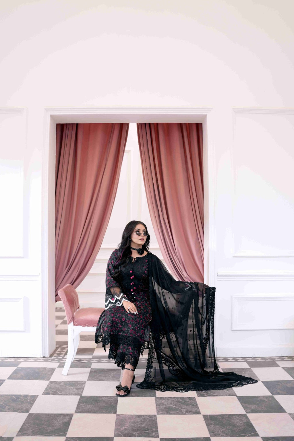 Noir Classic – Embellished Black Designer Dress